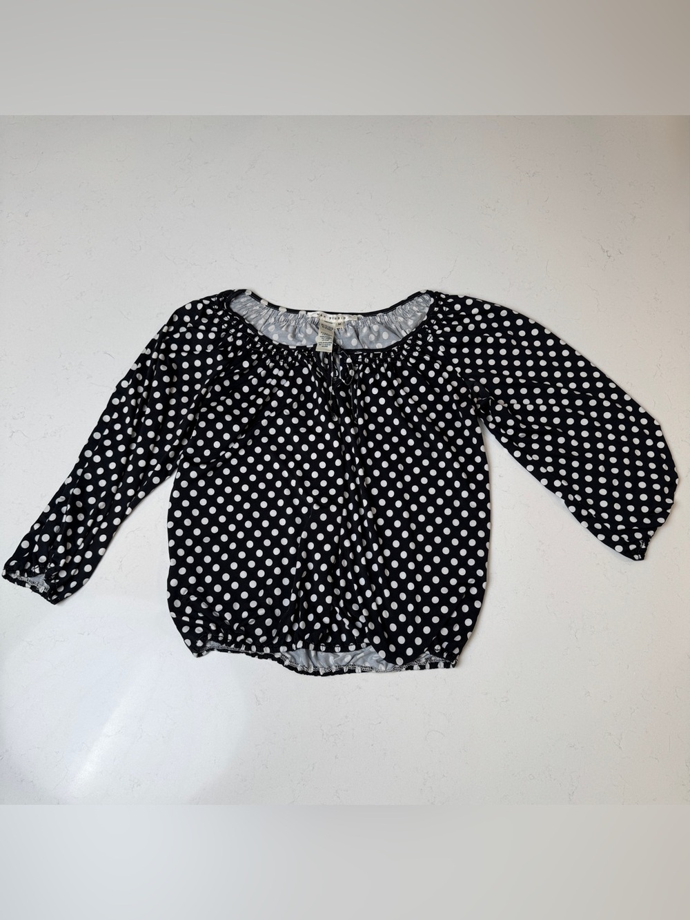 Max Studio Black & White Polka Dot Long Sleeve Top